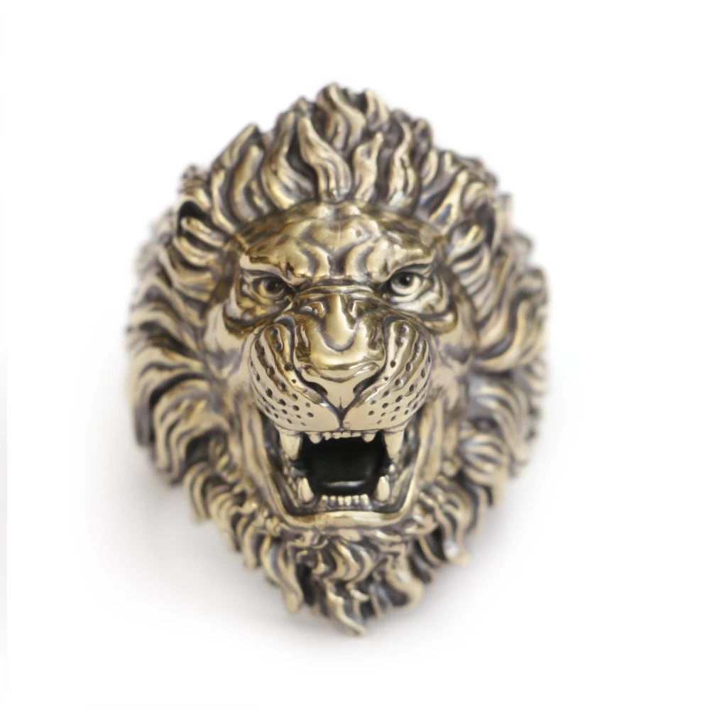 Details Brass Roaring Lion Ring Biker Rock Punk Jewelry BR385 US Size 7~15