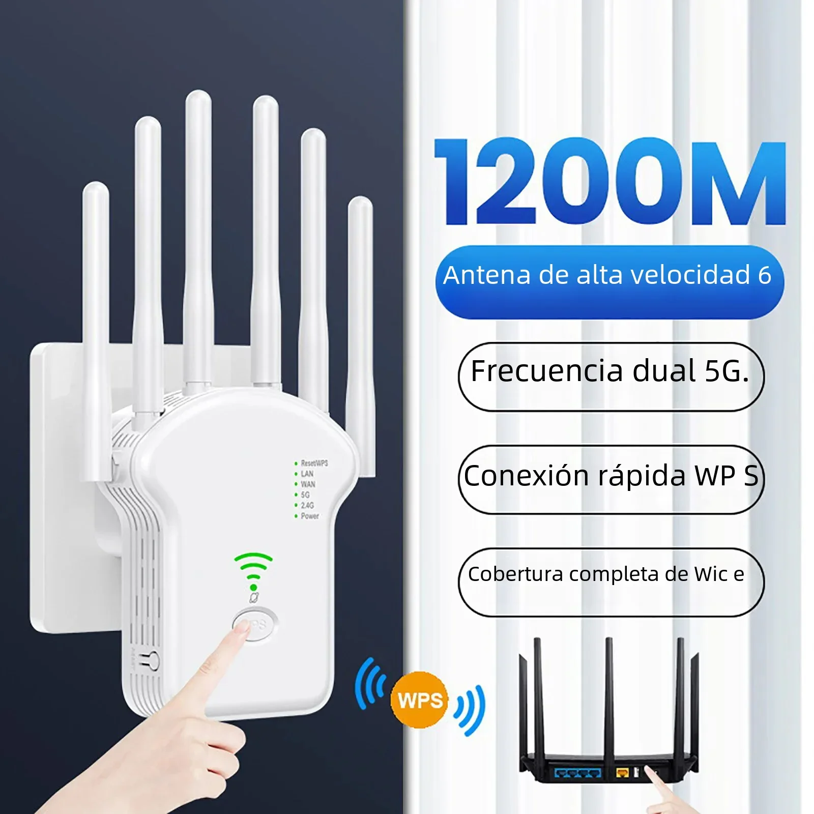 Repetidor WiFi enrutador inalámbrico 1200Mbps alto 6 antena amplificador de red repetidor cubierta de señal extensor rango señal WiFi Booster