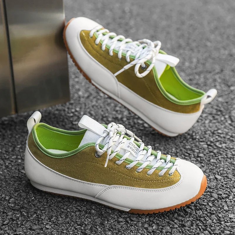 Men Sneakers Retro German Training Shoes 2027 Fashion Genuine Leather Flat Laced Up Casual Shoes Splice Soft Flats Shoes for Men