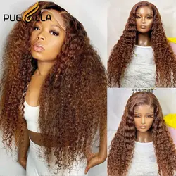 30 Inch Ginger Brown Color Curly Lace Frontal Wig Pre Plucked Transparent 13X6 Lace Front Human Hair Lace Wigs For Women