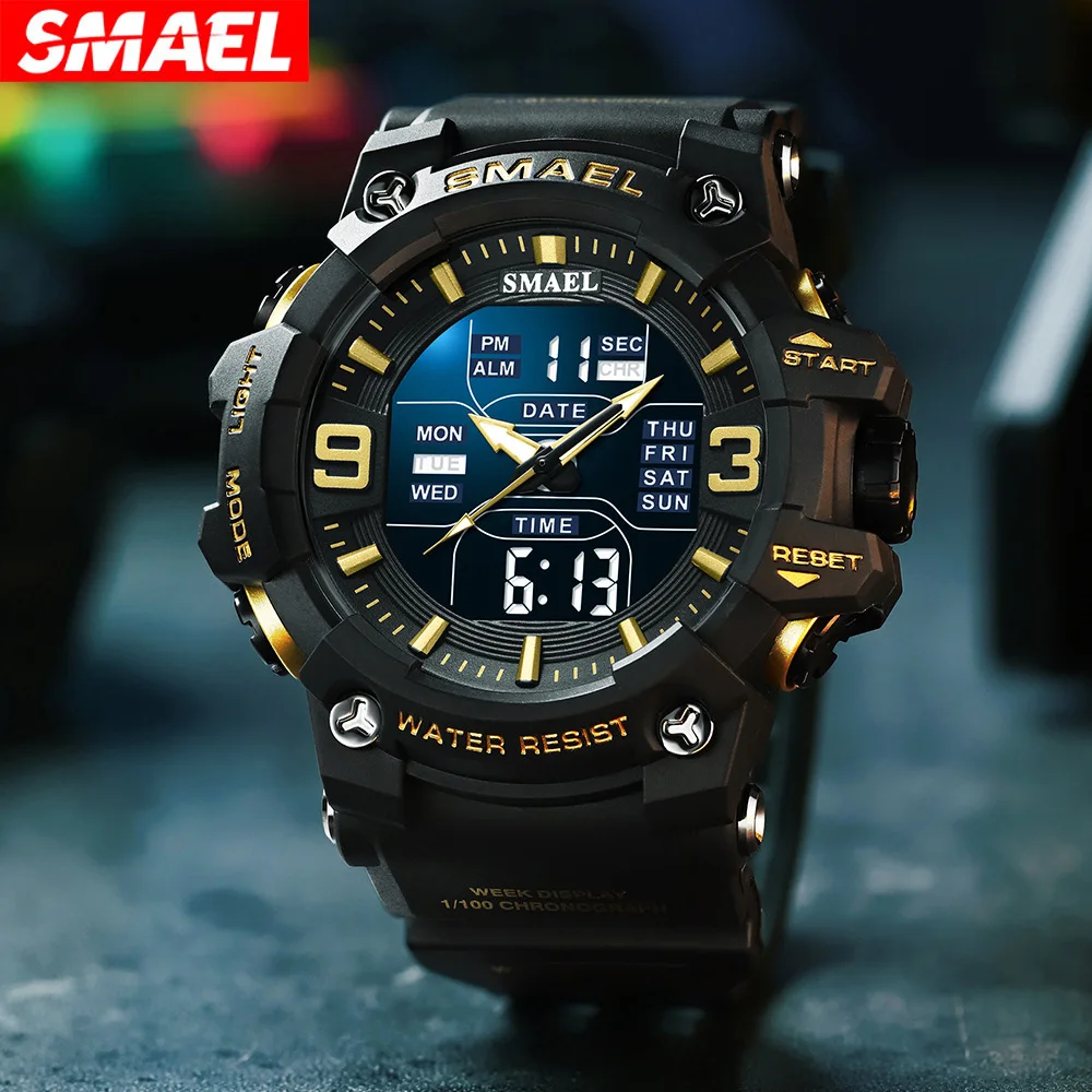 

SMAEL Sports Watches For Men Alarm Waterproof Clock Dual Display Digital Wristwatch Quartz Military Watch Student reloj hombre