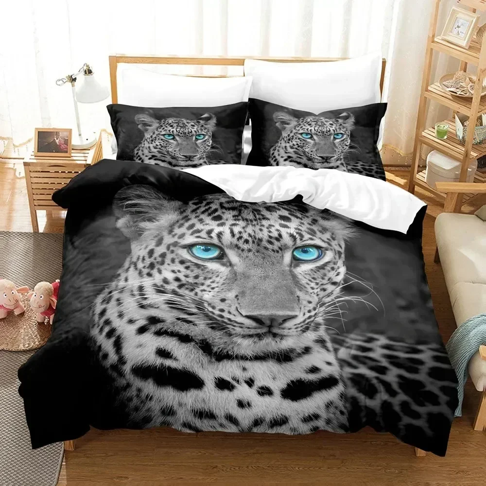 

Black Leopard Duvet Cover Set Queen King Full Twin Size Print Bedding Set Wildlife Comforter Cover Microfiber Quilt Cover