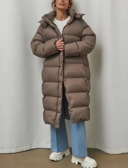 Winter Thick Down Jacket, White Duck Down, High-End Hooded Down Jacket, Casual, Simple, Loose, Ultra Long Down Jacket