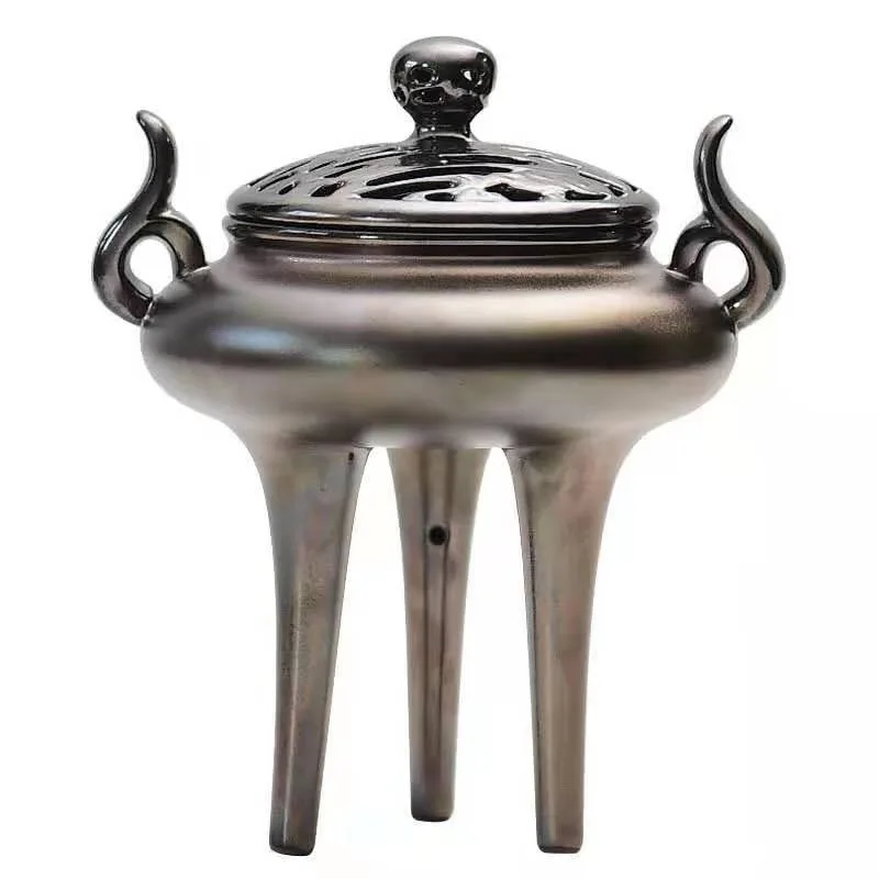 

Ceramic silver high three-foot tripod incense burner ceramic aromatherapy burner household indoor plate incense burner ornament