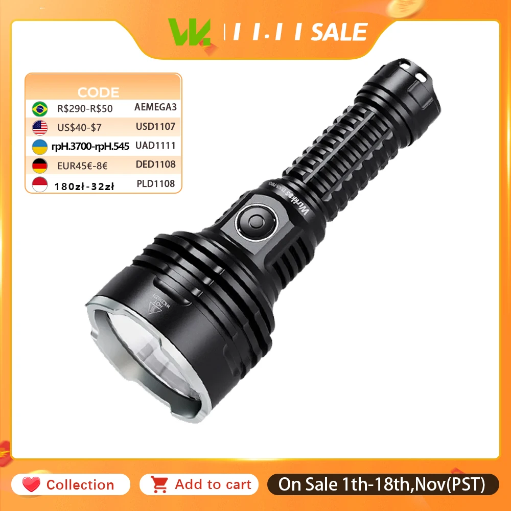 Wurkkos TS30S Pro 21700 Rechargeable Tactical Flashlight  LED USB-C 6000Lm Torch MAX 1086M Stainless Bezel Anduril 2 Power Bank