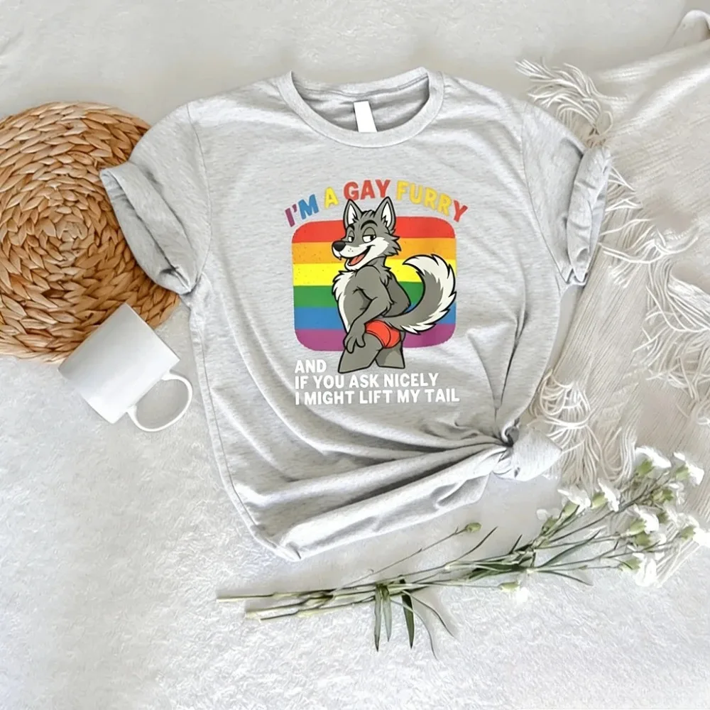 Retro Casual Gay Furry Pride Tshirt Funny LGBTQ Shirt I'm A Gay Furry Tee Gay Rights Gift T-shirt Rainbow Pride Mens Outfit