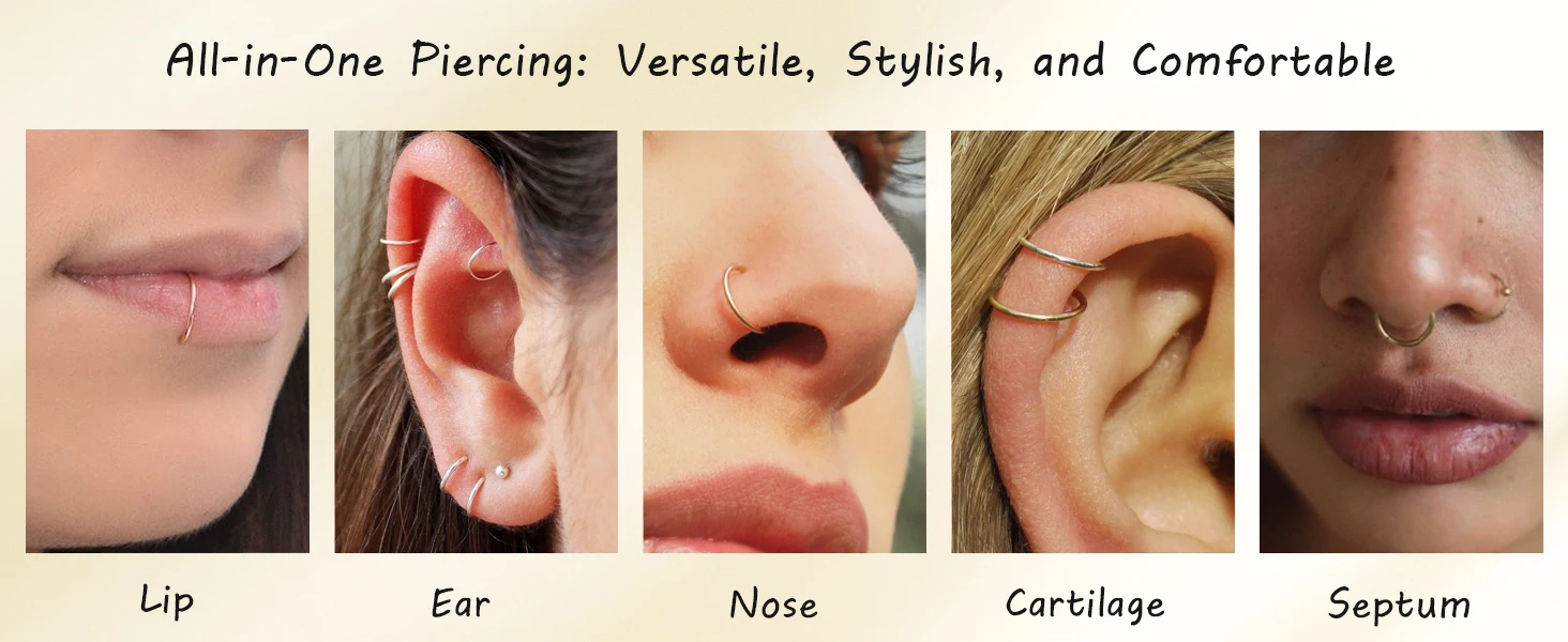 18G 316L Chirurgenstahl Nasenring Creolen, Knorpel Creolen für Damen Herren Piercing Schmuck 6mm/8mm/10mm/12mm – Detail 1