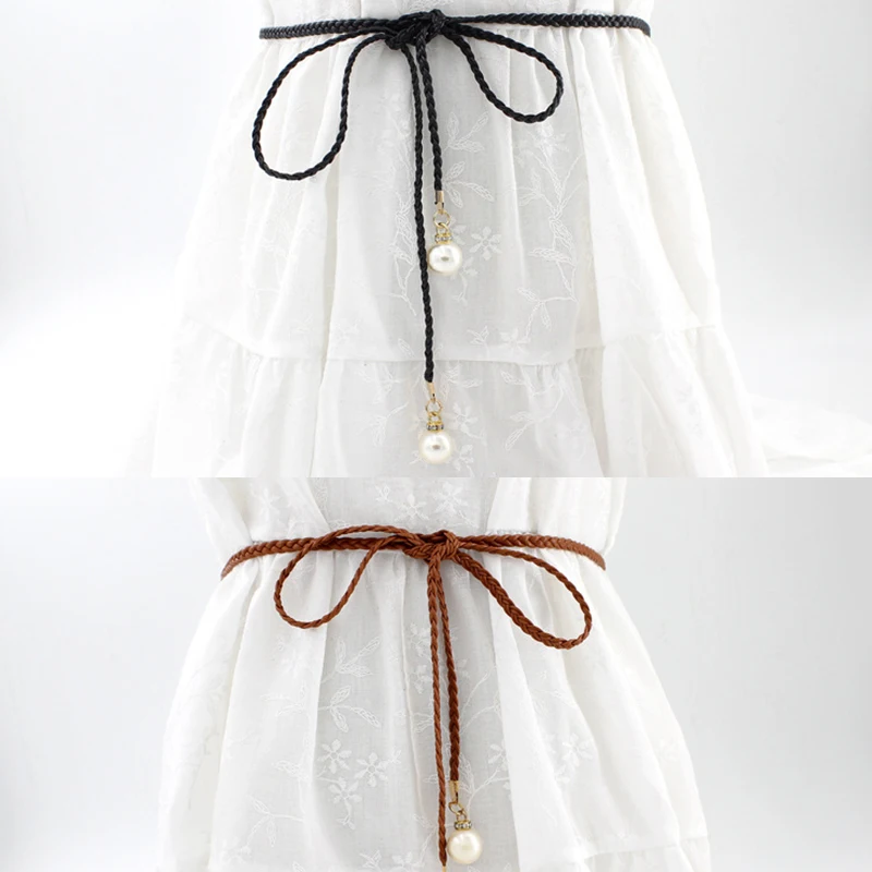 ผู้หญิงอเนกประสงค์เข็มขัด PU หนังใหม่ Boho พู่ถัก Self-Tie เข็มขัดบางเอวเชือกเข็มขัดประณีตหวาน