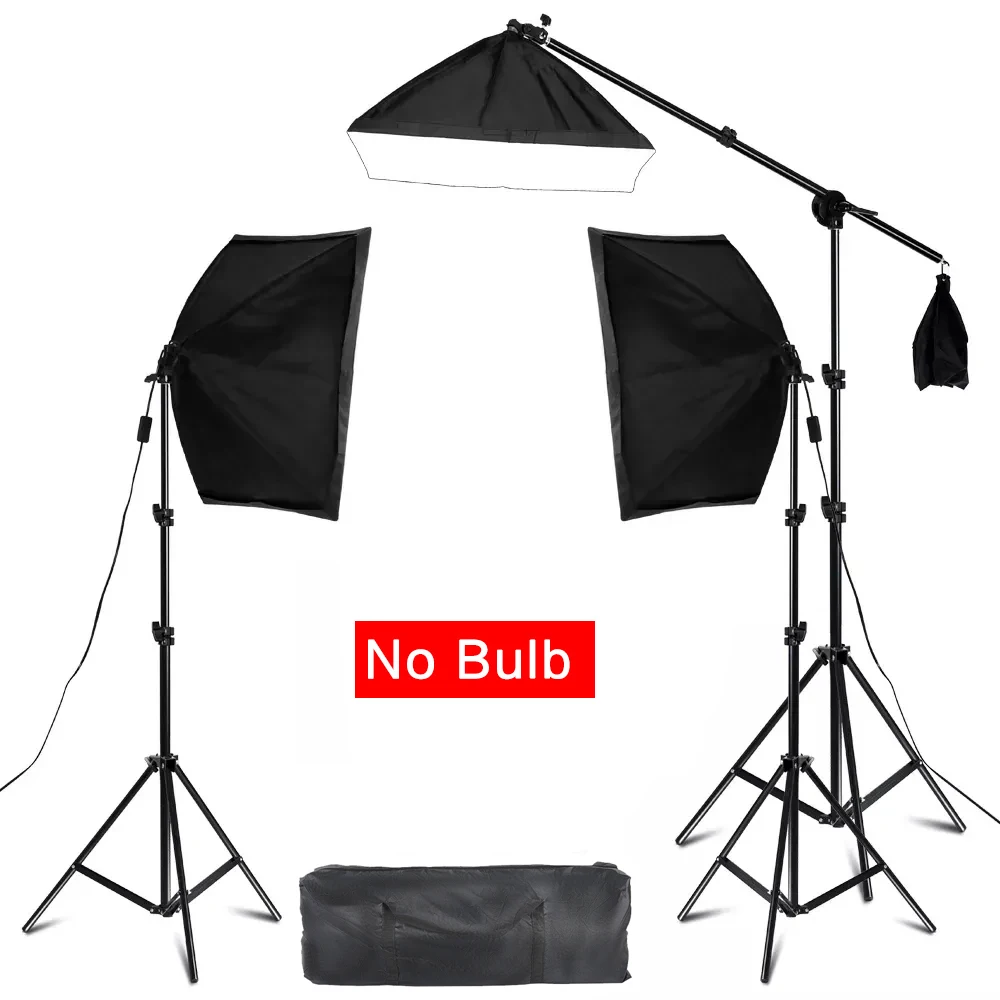 Softbox Photography Lighting Kit 50x70CM Professional Continuous Studio Lighting Equipment with Boom Arm Carry Bag 5500K Bulb