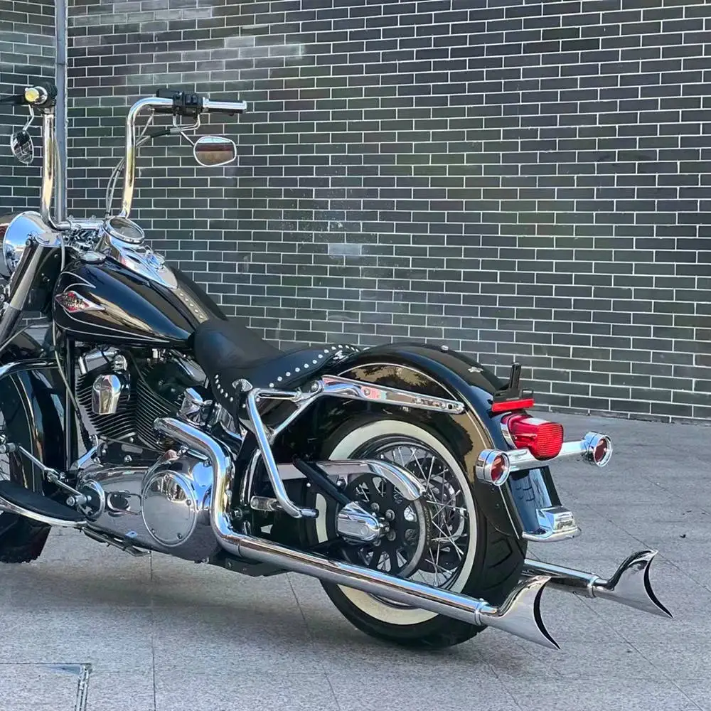 

Motorcycle Fishtail Dual Exhaust System Muffler Exhaust Pipe For Harley Softail Classic Heritage Deluxe Fat Boy Silm 97-17