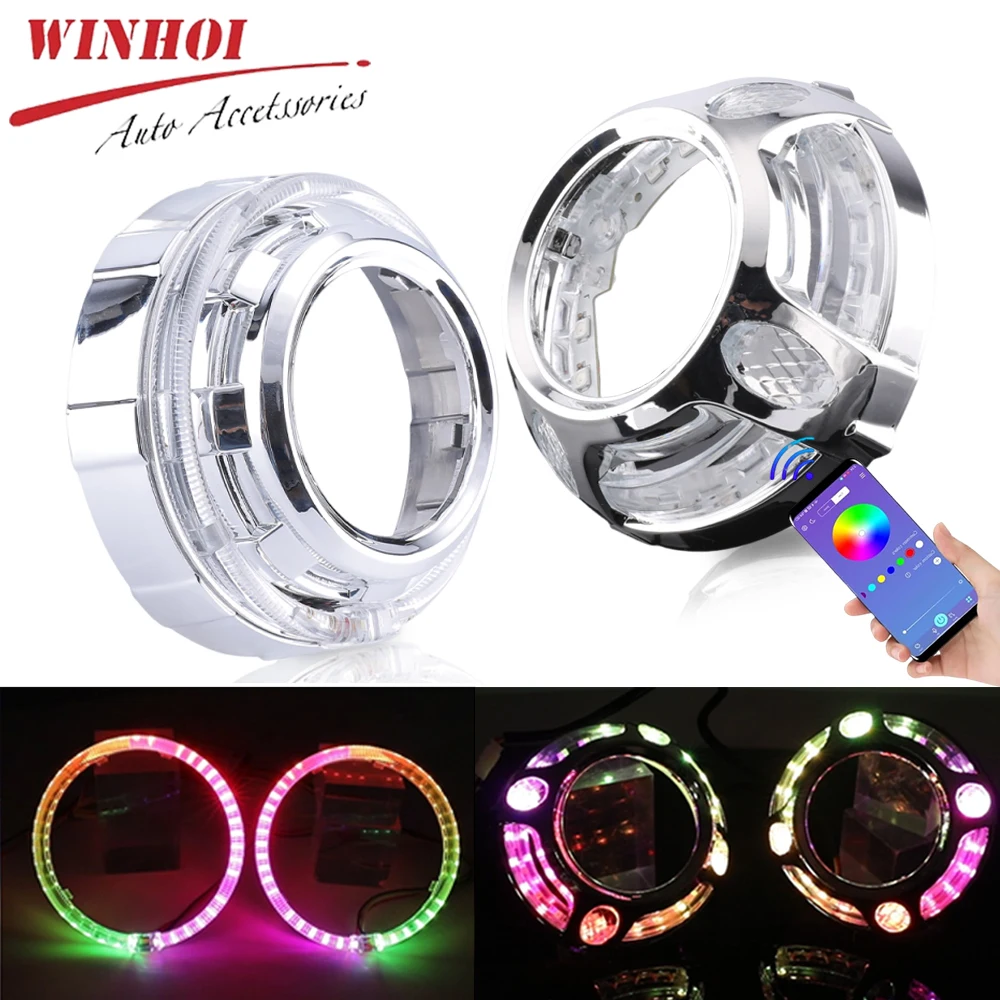 2 قطعة 3 بوصة غطاء للعدسات مع RGB عيون الملاك التعميم Led المصابيح الأمامية حلقات هالة عدسة أقنعة ل ثنائية زينون العارض التحديثية #1