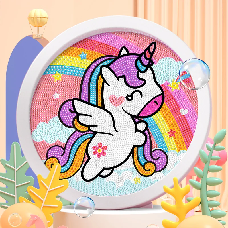 Round Frame Cartoon Diamond Painting Children's Handmade DIY Unicorn Mermaid Diamond Sticker Handicraft Gift