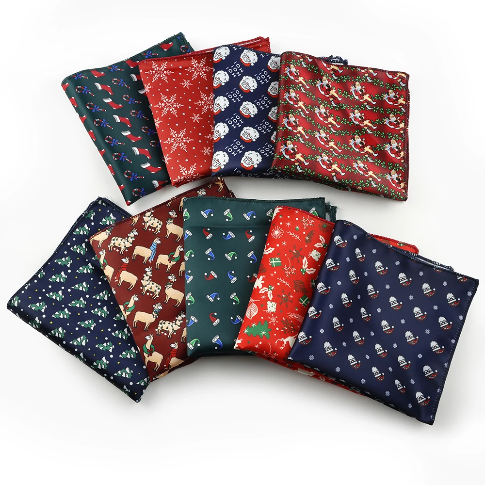 Christmas Day Soft Pocket Square Green Christmas Socks Pattern Handkerchief For Halloween Christmas Party Suit Accessory As Gift