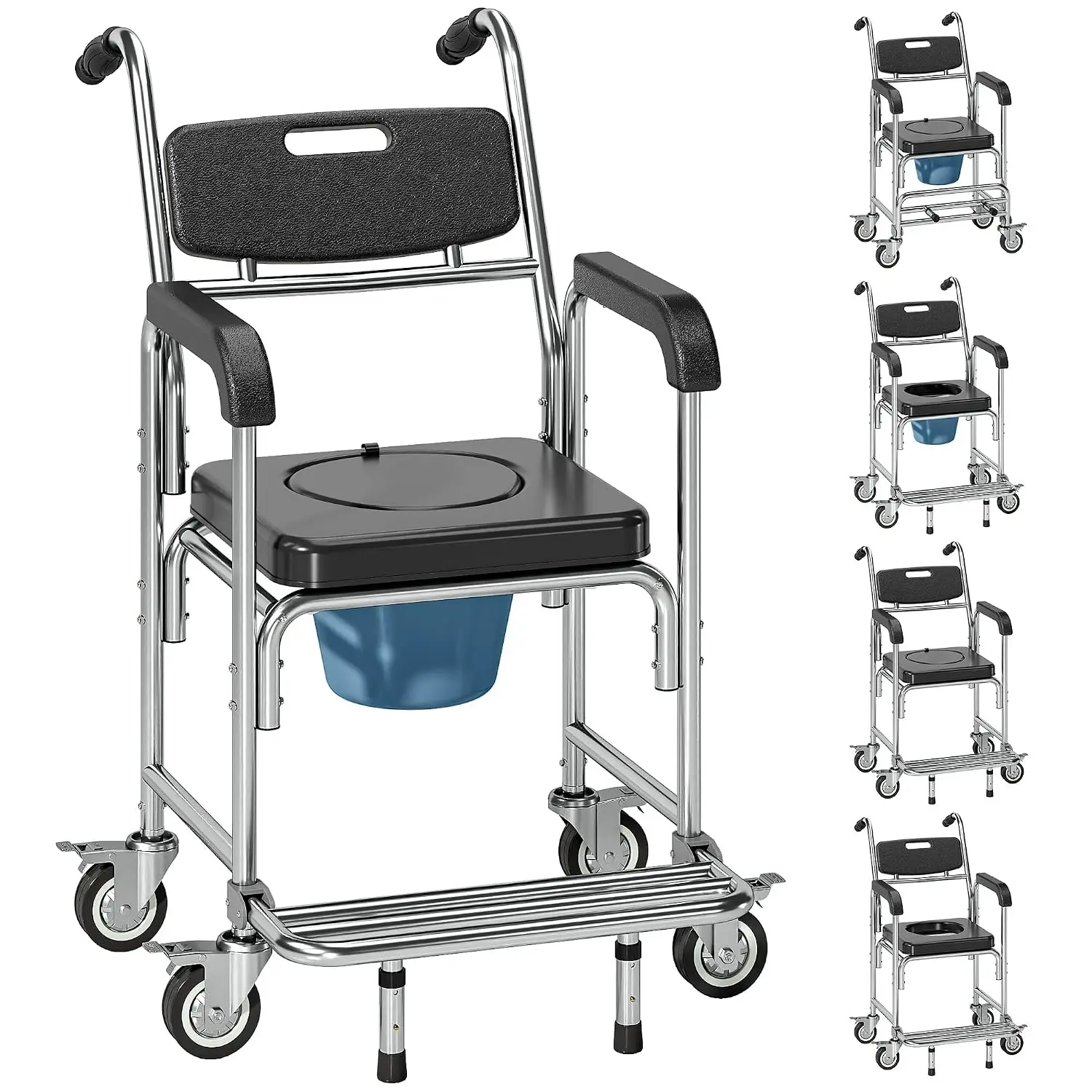 3-in-1 Shower Commode Wheelchair FSA/HSA Eligible 330 lbs. Black