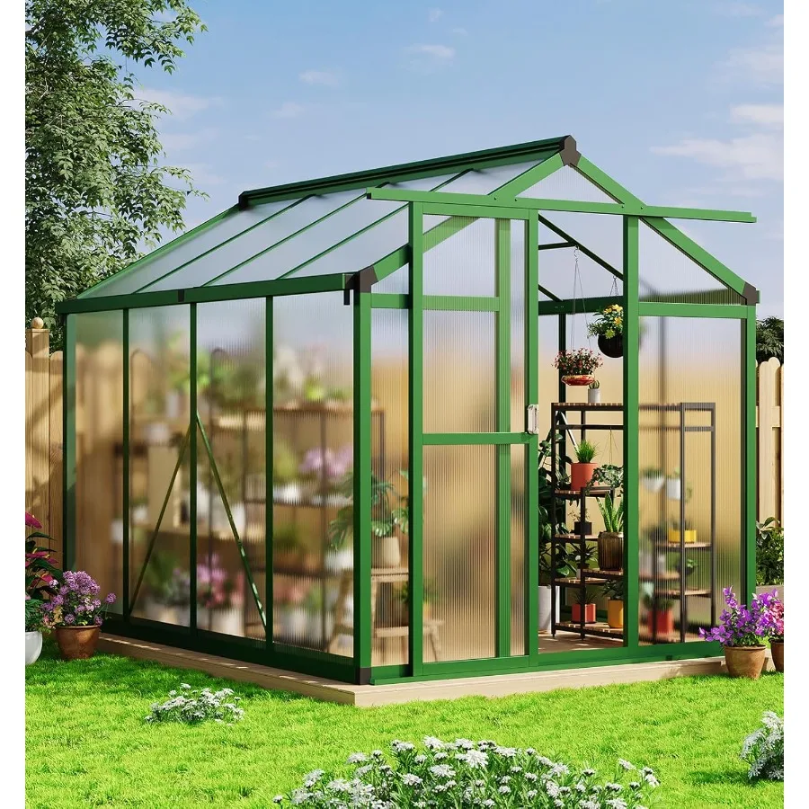 

Garvee 6x8 ft Greenhouse - Aluminum Greenhouses for Outdoors Large Polycarbonate Greenhouse with Roof Vent Heavy Duty Walk-in G