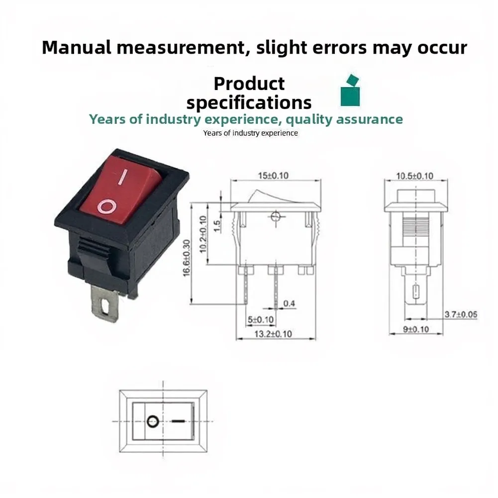 10PCS Square Black Rocker Switch For 2-Pin On-Off Power Switch For 250VAC 3A Compatible with DIY Electronics and Auto Systems
