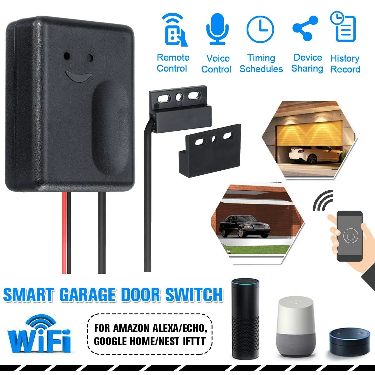 Tuya WiFi Smart Switch Garage Door Opener Controller APP Remote Control Timer Voice Control Work Alexa Google Smart Home