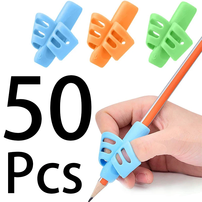 50Pcs Pen Silicone Sleeve Grips Handwriting Rubber Two Finger Pencil Holders for Children