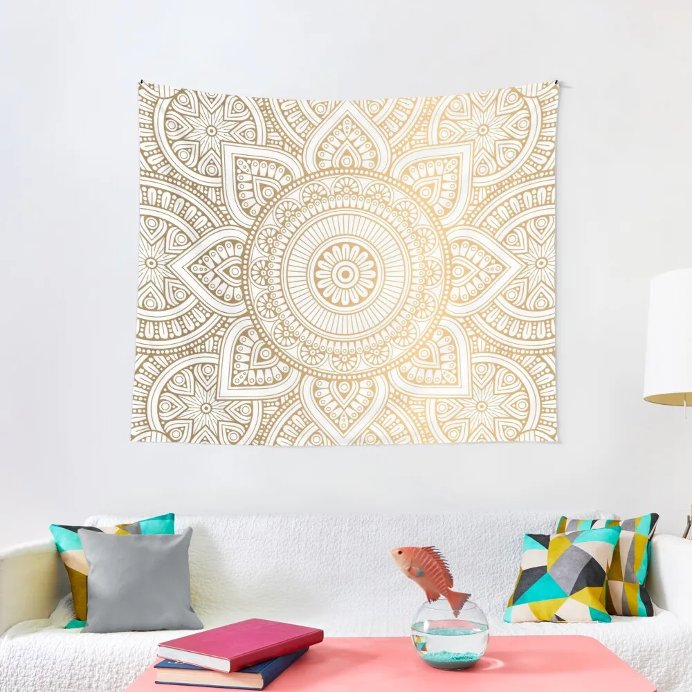 Gold Mandala Pattern Illustration With White Shimmer Tapestry Anime Room Decor Wall Stickers Decoration