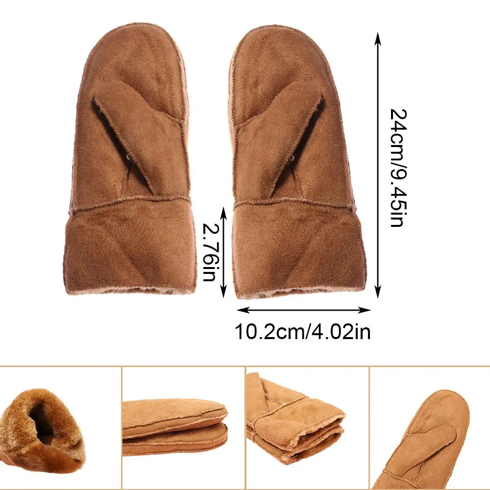 Thicken Female Male Full Finger Winter Artificial Leather Fur Warm Lady Mittens Imitation Sheepskin Gloves