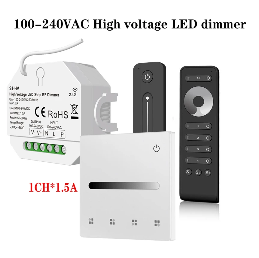 High Voltage LED Strip RF Dimmer AC 220V Dimmer with Push Swich Dimming Function Support 2.4G RF Remote Control