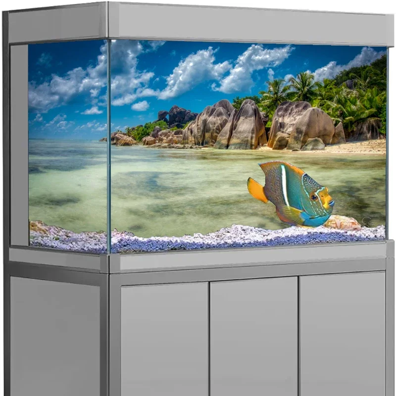 

3D Aquarium Background Poster PVC Adhesive Sticker Fish Tank Beach Scenery 3D Ocean Sea Plants Background Sticker