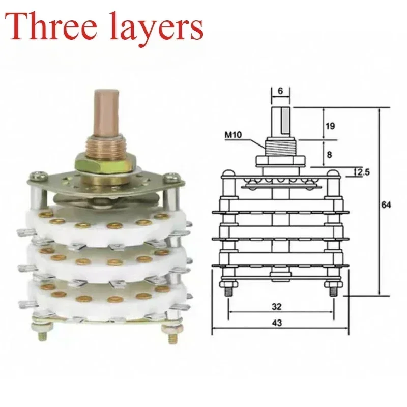 KCZ 3-6 layer Rotary switch selector with channel Rotary switch selector cover3P4T  3P7T 3P8T 3P11T 4P6T 4P11T 8P4T 8P5T6P11T