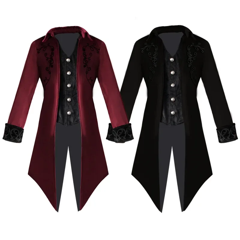 

Halloween Medieval Vintage Medium Long Punk Tuxedo Coat Costume For Men