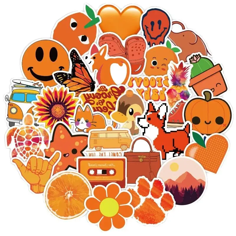 50 pezzi di cartone animato arancione piccolo fresco carino graffiti scooter laptop adesivi impermeabili giocattoli decorativi