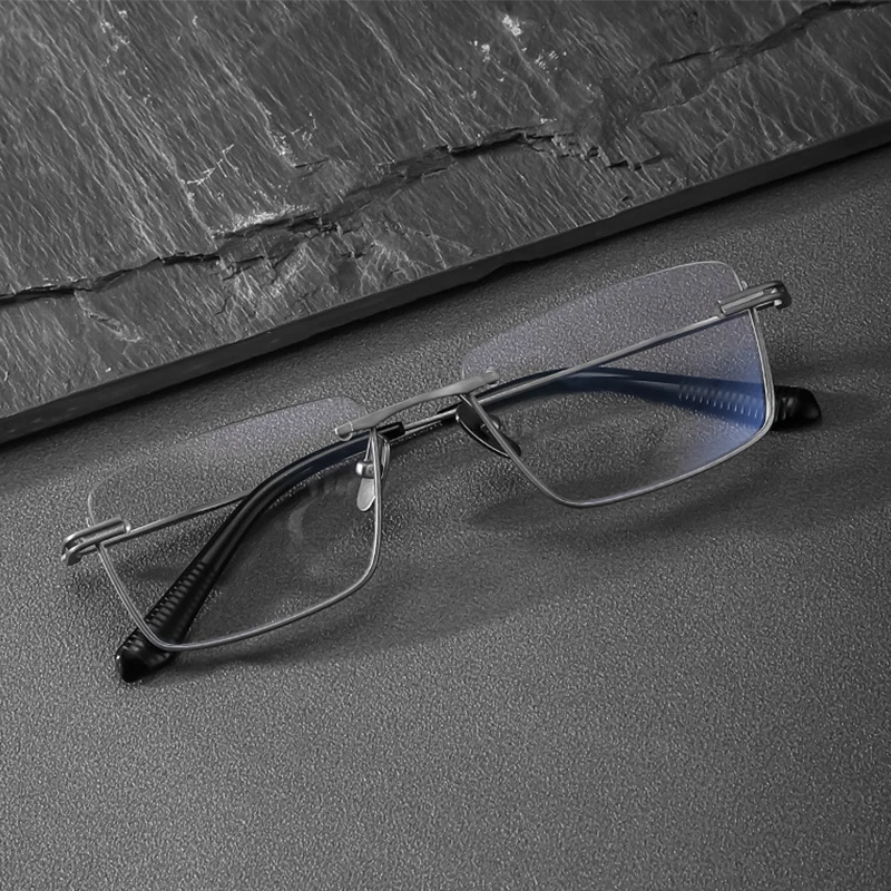 

Brand Reproduction Special Trendy Inverted Frame Design Pure Titanium Half-Rim Square Glasses Business Ultralight Big Half Frame
