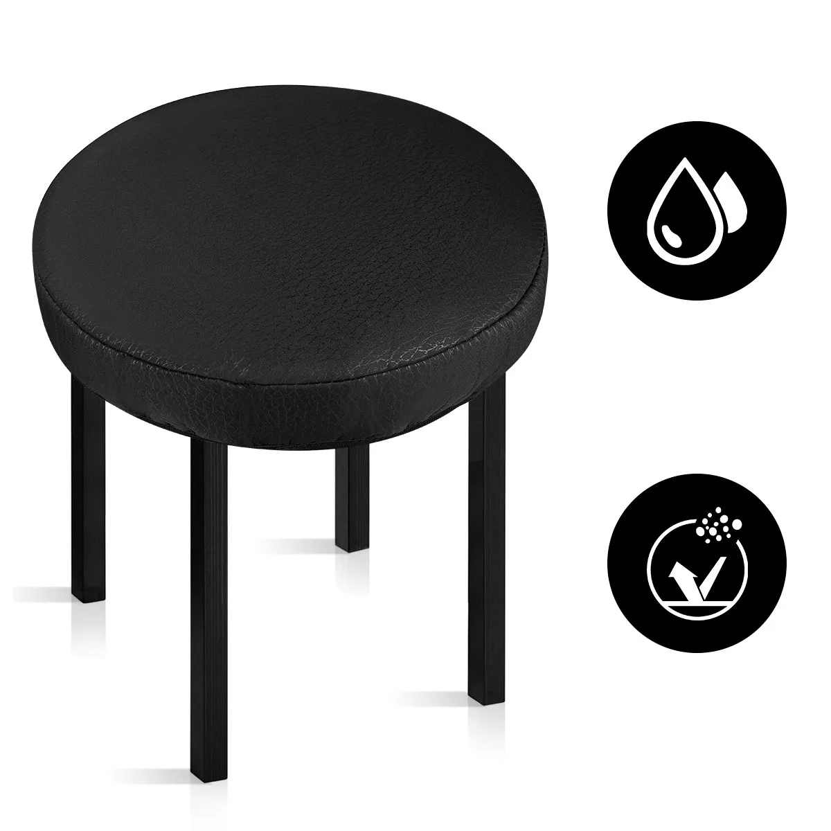 Thick Elastic Waterproof Round Stool Cover Black Cotton Polyester Fiber Comfortable Bar Office Home Seat Cushion 30Cm