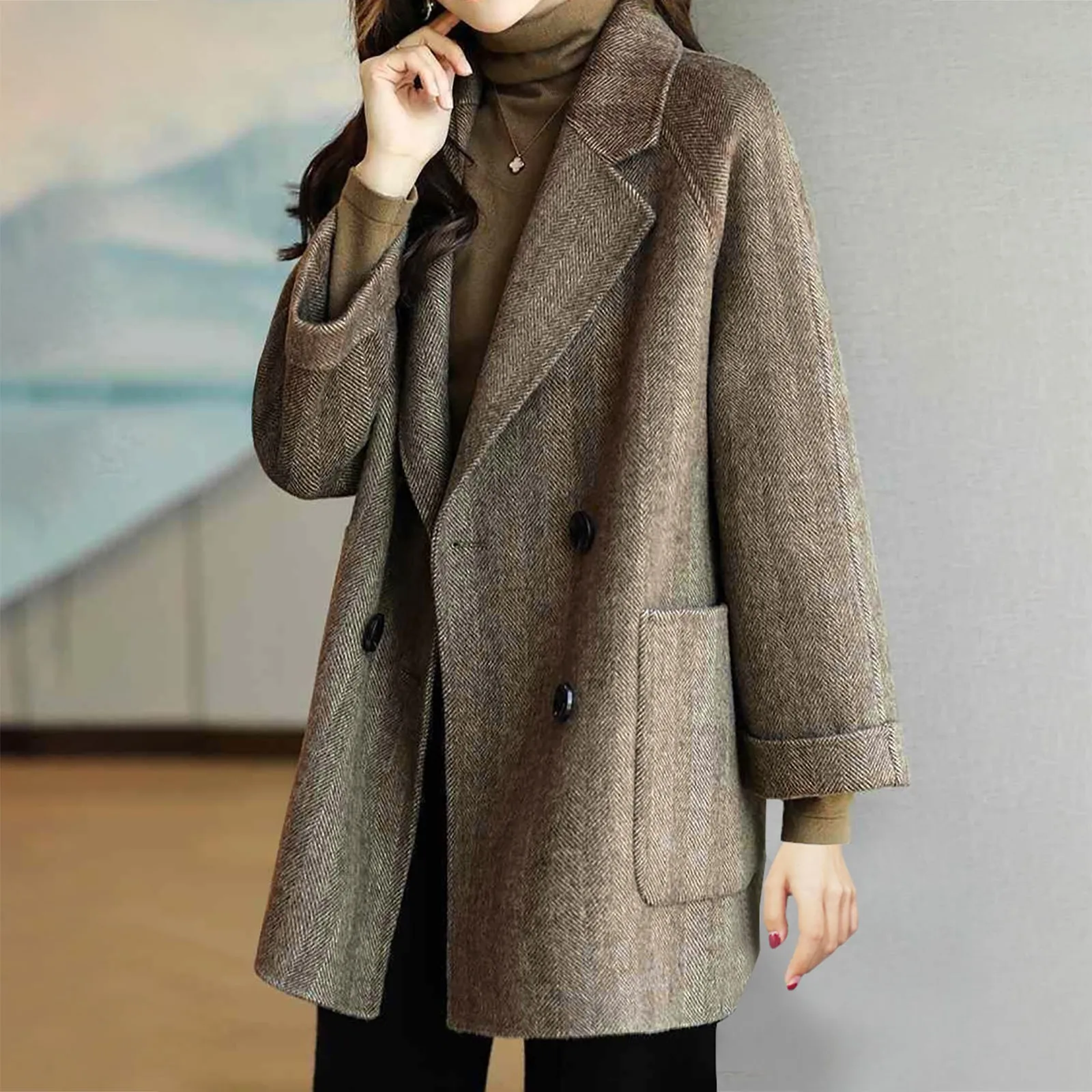 Fashion Herringbone Pattern Is Loose And Slim Small And Versatile Woolen Insulated Jacket Light Jackets for Women