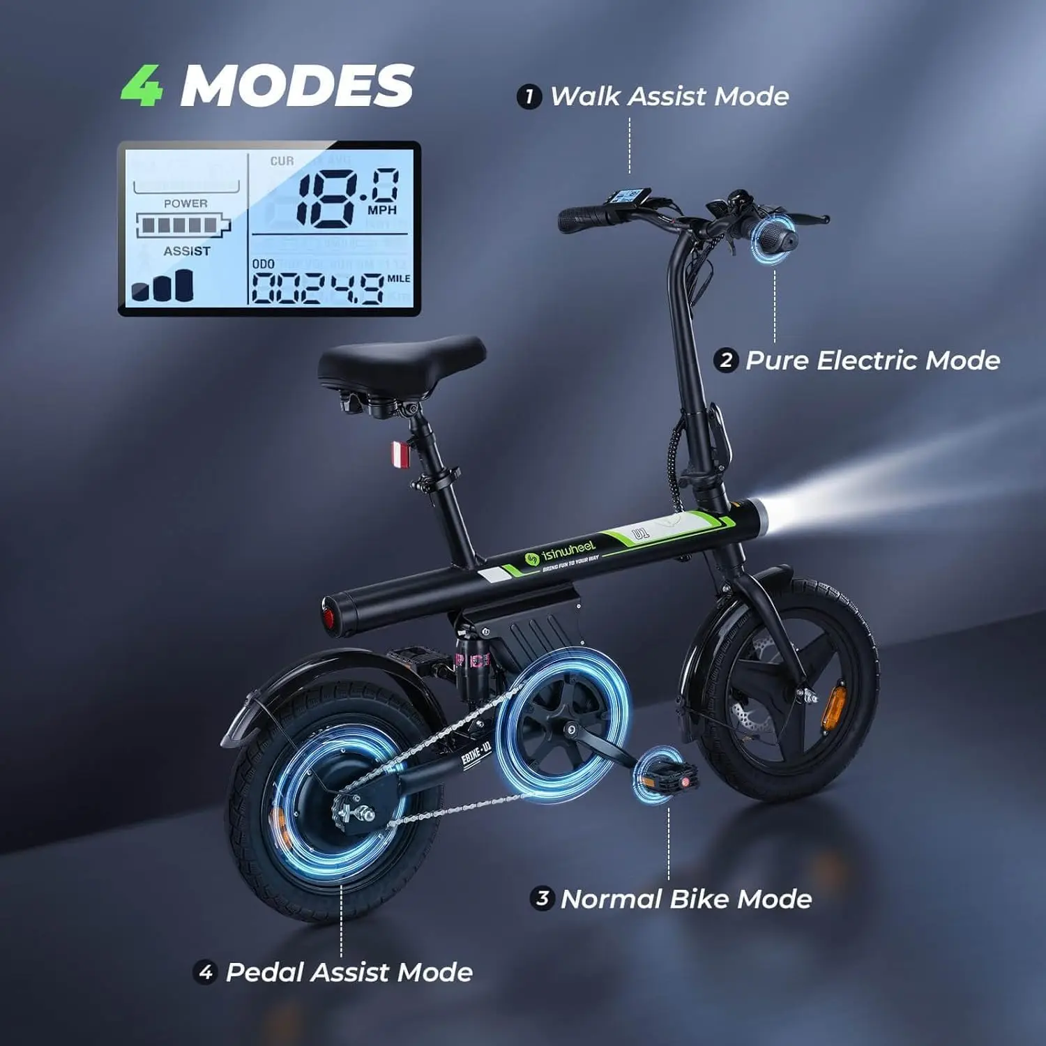 Electric Bike for Adult 500W Motor, 20 mph Folding Ebike, 14"/16"/20" Adult Electric Bicycles with Smart Uphill image 4