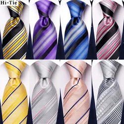 Hi-Tie Designer Pink Yellow Striped Silk Wedding Tie For Men Handky Cufflink Gift Men Necktie Fashion Business Party Dropshiping
