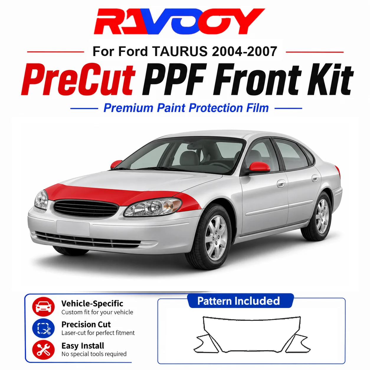 

8.5mil TPU Precut PPF Kit For Ford TAURUS 2004-2007 - Hood, Fenders & Mirror Set - Self-Healing Clear Bra Film