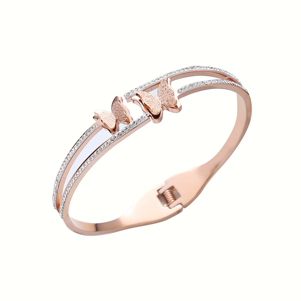 Luxury Crystal Butterfly Bracelet, Silver Gold Plated Women\'s Bracelet White, Double Layer Zircon Spring Bracelet, Girls Gift