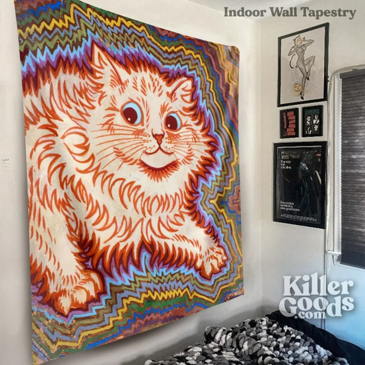 Psychedelischer Katzen-Wandteppich, Trippy-Wandbehang, buntes Kunst-Dekor, Schlafzimmer, Wohnzimmer, Boho-Heimdekoration
