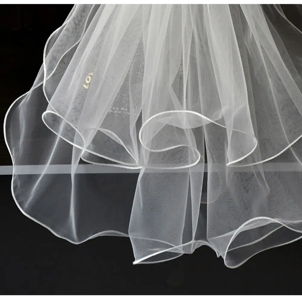 New Two Layer Bridal Veil Lace Edge Short Simple Wedding Veil White Women's Tulle image 3