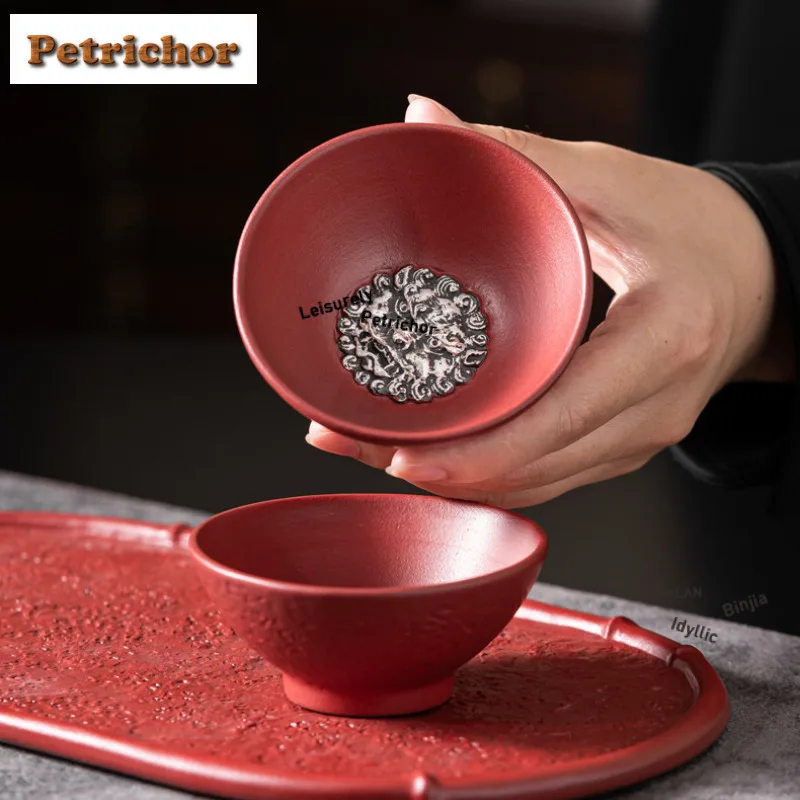 

65ml Gilt Silver Forbidden City Red Teacup Handmade Tea Bowl Cup For Tea Tea-tasting Fragrance Cup Chazhan Master Cups Tea Craft