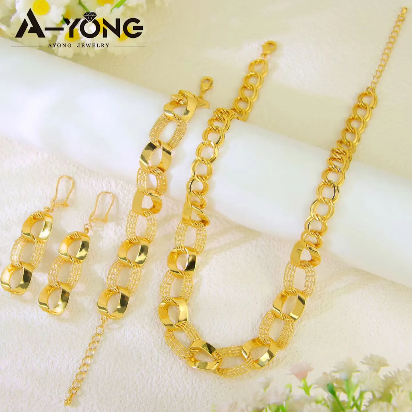 Arabisches Mode-Schmuckset, 21k vergoldet, italienischer Hip-Hop-Hohlschmuck, Halskette, Armband, Ohrringe, Habesha Damen Vintage Party-Schmuck – Detail 4