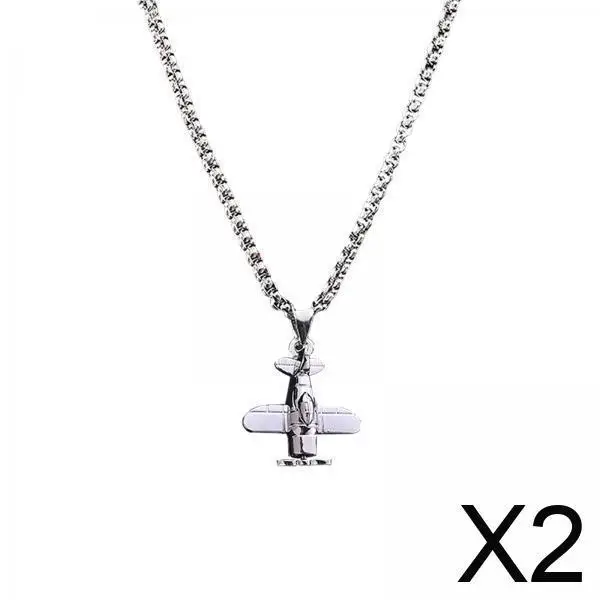 

2x Airplane Pendant Jewelry for Couples, Chain Necklace for Friendship And Love