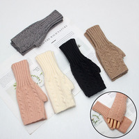 Women Fingerless Gloves Winter Knitted Woolen Gloves Warm Wrist Short Arm Warmer Soft Half Finger Mittens Unisex Thick Mitten