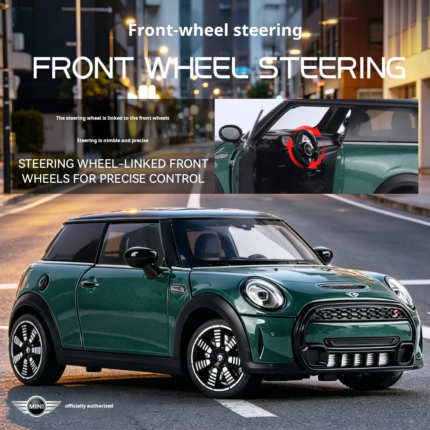 Mini Cooper S Clássico em Escala 1:24 - Versão Retrô Britânica, Carro Compacto Exquisito em Liga Fundida com Luz e Som