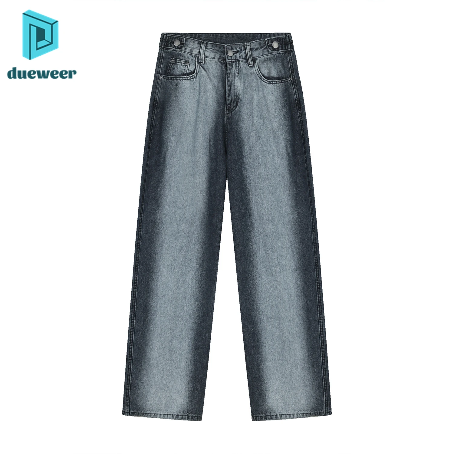 

DUEWEER Men's Straight Casual Jeans Baggy Hip Hop Gradient Trousers for Men Punk Goth Black Denim Pants Distressed Streetwear