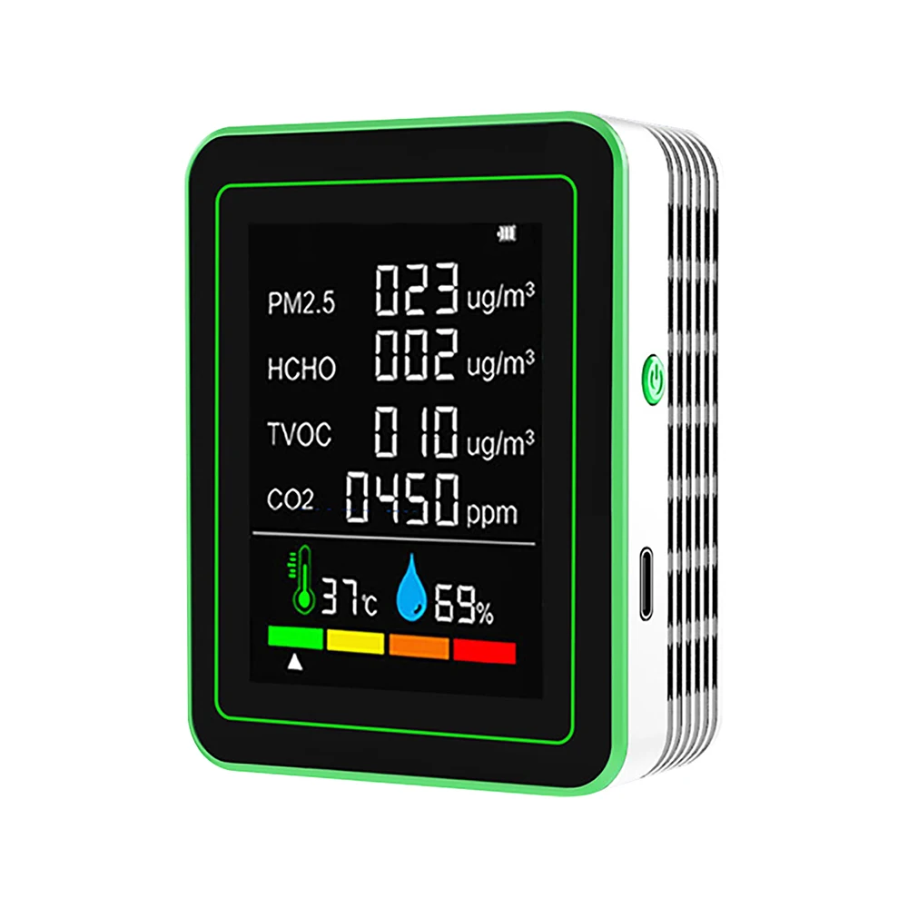 New 6-in-1 Carbon Dioxide Detector Formaldehyde Detection TVOC PM2.5 Temperature and Humidity CO2 Air Quality Monitor