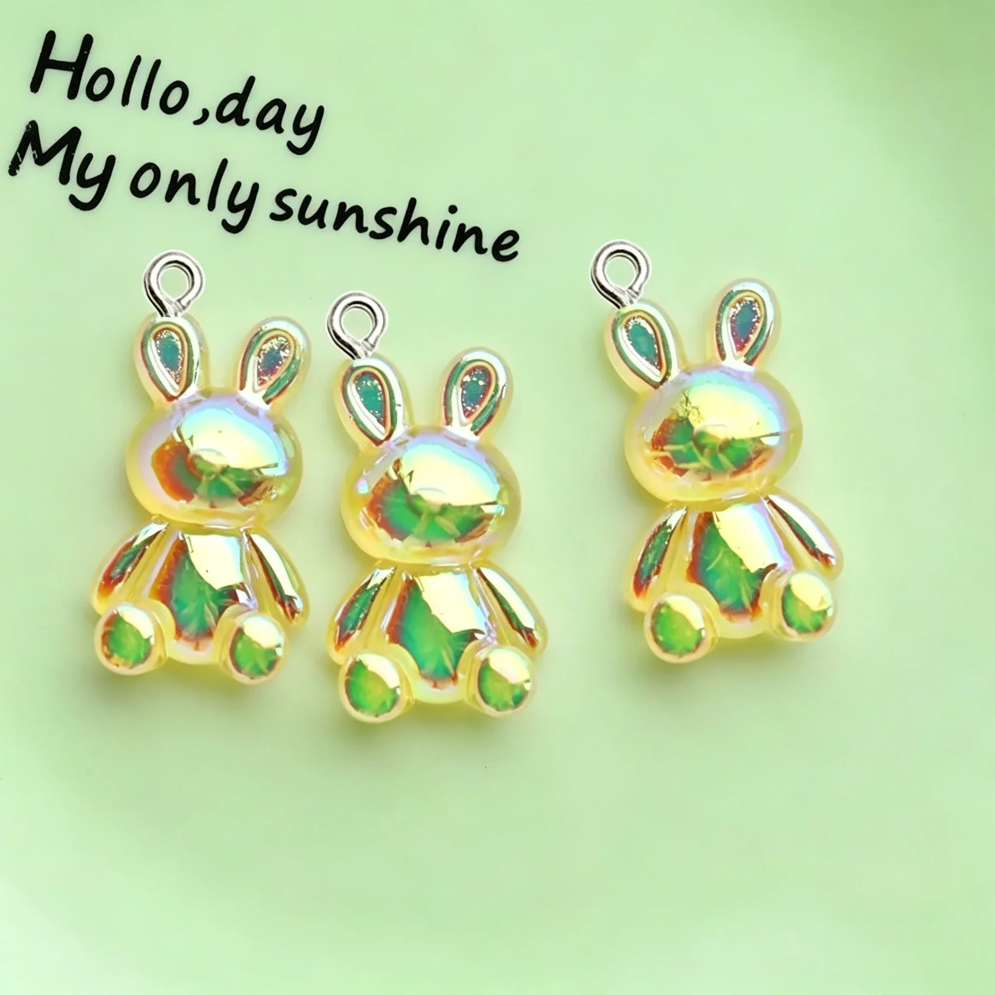 10Pcs Shiny Multicolor Bunny Resin Pendants Kawaii Cute Rabbit Charms for DIY Jewelry and Keychain Making view 5