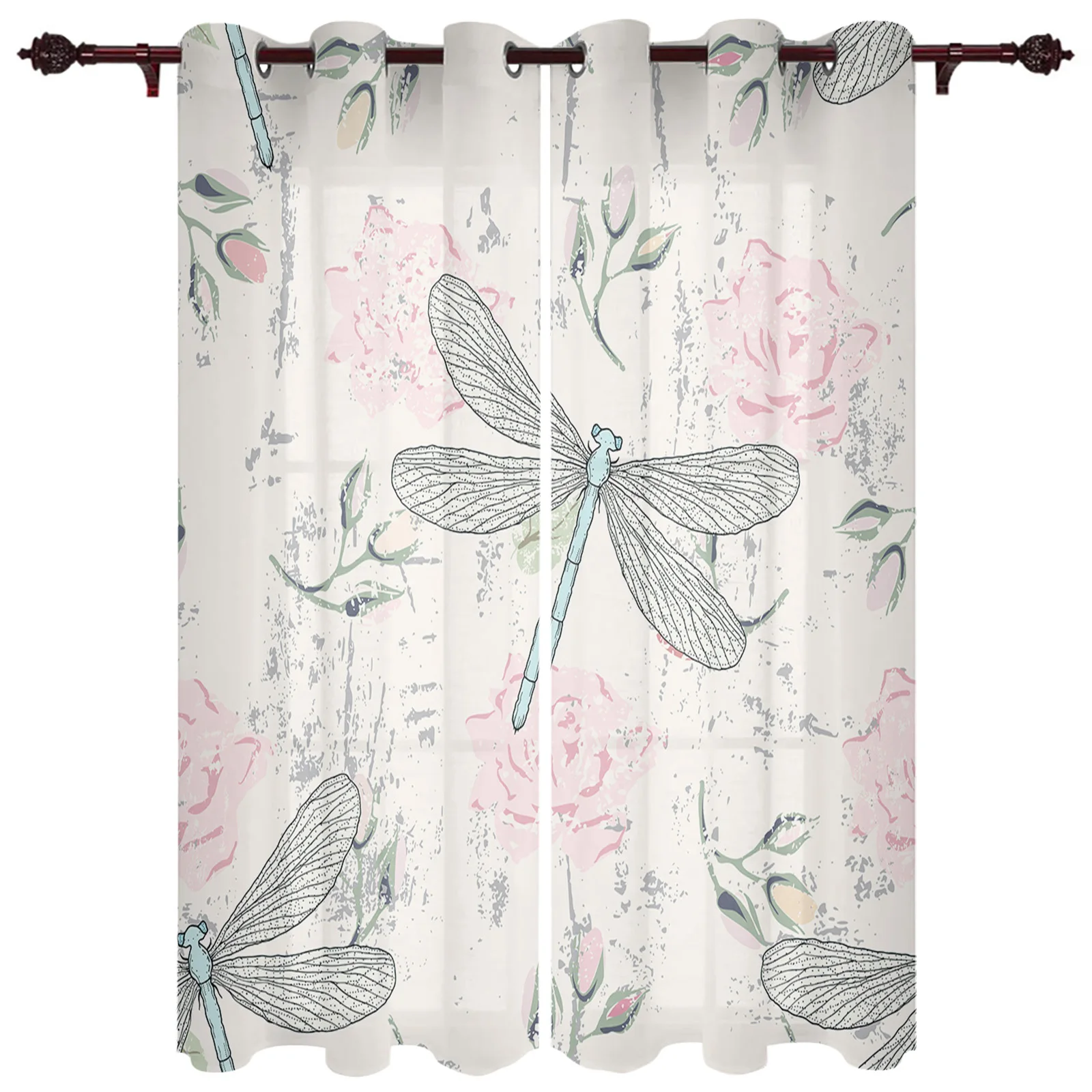 

Dragonfly Flower Bud Wings Eye Childrens' Room Curtain Hall Living Room Window Curtain Gift Fabric Large Finished Curtain