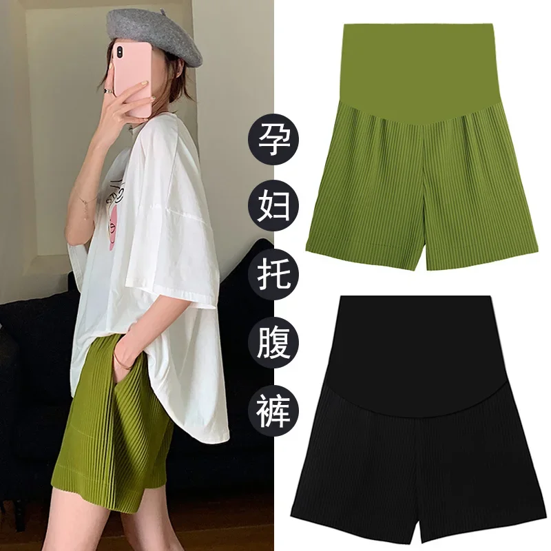 507# Summer Thin Pleated Chiffon Maternity Shorts Wide Leg Loose Elastic Waist Belly Clothes for Pregnant Women Casual Pregnancy