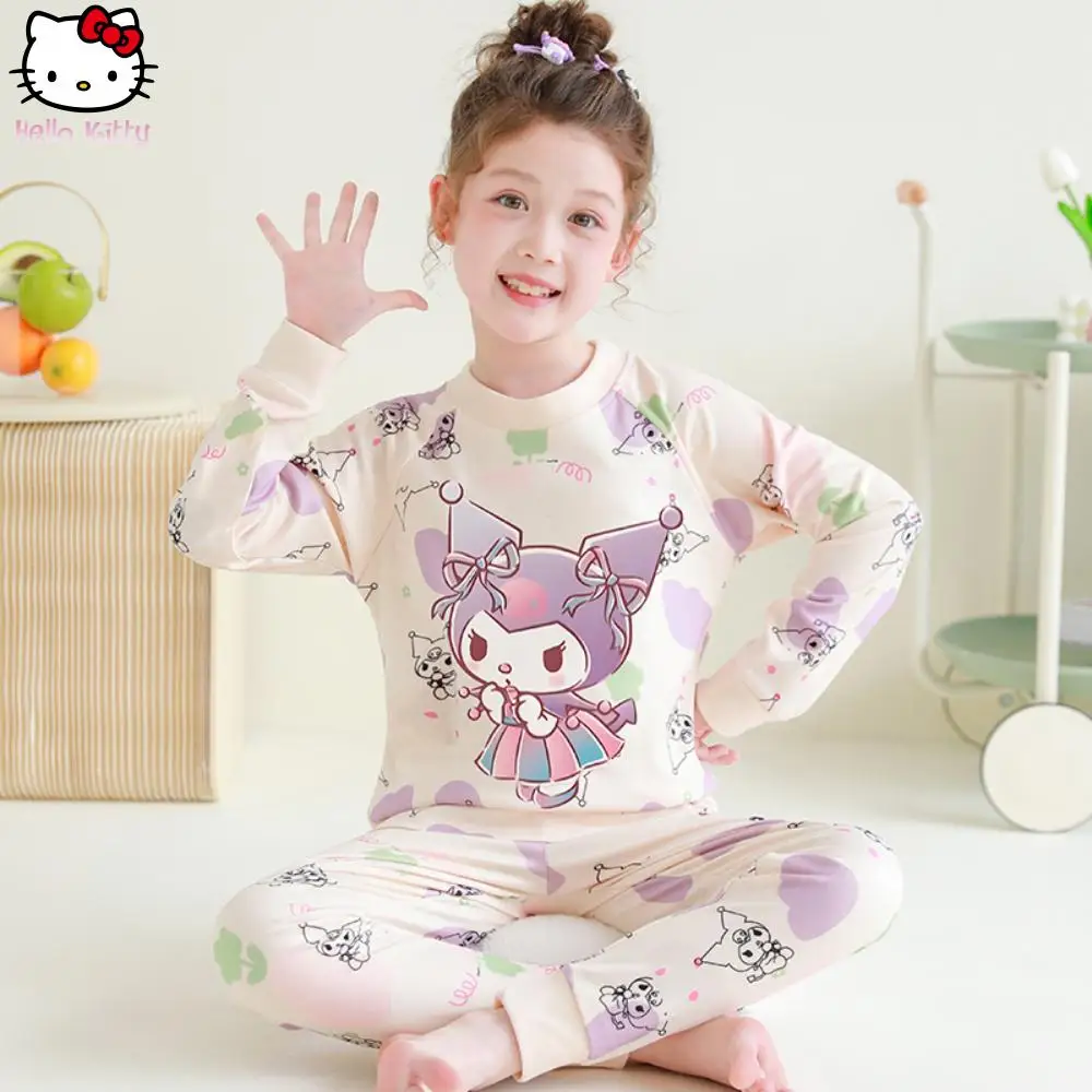

New Kawaii Kuromi Underwear Set for Children Anime Sanrio My Melody Autumn Tops Pants Sleepwear Sets Sweet Comfort Girl Clothes