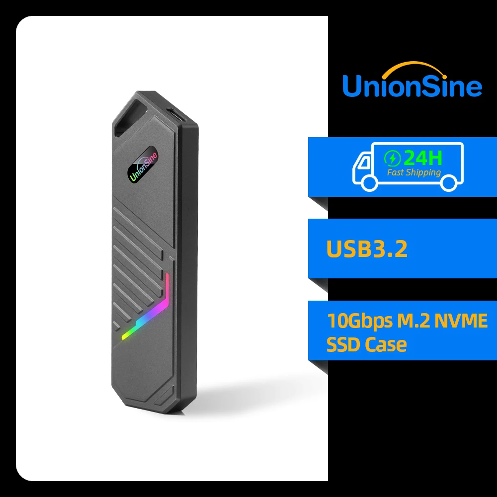 UnionSine M2 SSD Case NVMe USB 3.2 Type C Gen2 10Gbps Enclosure Aluminum Alloy M.2 NVMe Solid State Drive for 2230 2242 2280